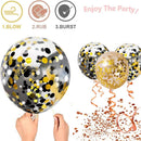 Zesliwy Black Gold Confetti Balloons 50 pack - 12 Inch Gold White and Black Confetti Balloons with Ribbons for Graduation Birthday Wedding Party Decorations | Black Gold White — 4