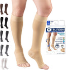 Truform 20-30 mmHg Compression Stockings for Men and Women, Knee High Length, Open Toe | Beige | 4X-Large (1 Pair) | Microfiber Knit — 1