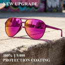 KUGUAOK Polarized Aviator Sunglasses for Women Men Sports Style UV400 Protection Running Sun Glasses Vintage Trendy Shades | Black+green Red+purple+floral Pink — 4