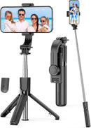 Portable Selfie Stick, 4 in 1 Extendable Phone Tripod Stand with Detachable Wireless Remote & Phone Holder 360° Rotating Mini Travel Tripod Compatible with iPhone 16/15/14/13 Pro/Android/Gopro photo 1