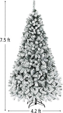 Goplus 7.5ft Pre-Lit Artificial Christmas Tree, Premium PVC Snow Flocked Hinged Pine Tree with Metal Stand and LED Lights, Perfect Xmas Decoration for Indoor and Outdoor — 8
