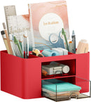 Marbrasse Pen Organizer with 2 Drawer, Multi-Functional Pencil Holder for Desk, Desk Organizers and Accessories with 5 Compartments + Drawer for Office Art Supplies (Red) — 1