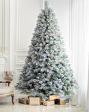 7.5FT Pre-lit Snow Flocked Christmas Tree Spruce with Remote Control, 600 Warm White Multi-Color Lights, Artificial Hinged/Feel Real/Realistic for Home, Holiday Decoration Dual Color LED — 7