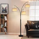 3 Light Arc Floor Lamp with Remote, Beige Shade Black Pole — 4