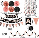 FECEDY Rose Gold Black Theme Happy Birthday Banner Flag Bunting Paper Circle Confetti Garland Swirl Streamers Honeycomb Ball for Birthday Party Decoration — 2