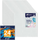 Canvas Panels 5x5 Inch 24-Pack, 10 oz Primed 100% Cotton White Blank Small Canvases for Painting, Square Flat Canvas Board for Oil Acrylics Watercolor & Tempera Paints | 5"x5" — 1