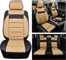 CAR PASS Leather Seat Covers Full Set Universal Water Resistant 3D Foam Back Support, Luxury Comfort Automotive 5 Seat Covers All Season Fit for SUV,Sedan,Van, Airbag Compatible Elegance(Beige Black) — 7