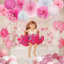 Pink White Birthday Decorations Women Girls, Happy Banner, Paper Lanterns Honeycomb, Tissue Flowers Pom Poms Fan, Light Pink Latex Balloon Pink Confetti Balloons for Birthday Party Décor — 6