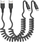 Coiled Carplay Car Charger Fast Charging, USB A to USB C Cable 2 Pack 1