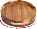 Acacia Wooden Lazy Susan for Table Top-12 Inch Wooden Lazy Susan Turntable with Double Handle-Large Acacia Wooden-Spice Organizer for Countertop, Table, Cabinet — 1