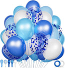 68Pcs Blue and White Balloons Kit 12 Inch, Blue Confetti Balloons Light Blue Baby Blue Pearl White Party Balloons with Ribbons for Birthday, Wedding, Baby Shower, Graduation Decorations | Lanbai — 1