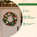 Hykolity 24 Inch Pre-Lit Christmas Wreath with 30 Warm White LED Lights and Timer, Battery Operated Artificial PE & PVC Wreath with Multicolor Ornaments and Glittered Gold Leaves for Front Door — 6