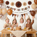 3D Happy Birthday Banner, Pre-Strung Felt Party Decorations (Brown) | Brown White — 7