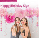 Pink White Birthday Decorations Women Girls, Happy Banner, Paper Lanterns Honeycomb, Tissue Flowers Pom Poms Fan, Light Pink Latex Balloon Pink Confetti Balloons for Birthday Party Décor — 2