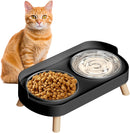 Elevated Cat Bowl, Raised Cat Food and Water Bowl Set for Indoor Cats, Splash Proof with 2 Stainless Steel Pet Food Bowls for Cats and Puppies, Whisker Fatigue and Dishwasher Safe - Black — 1