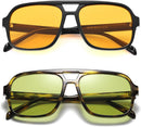 Hycredi Retro Aviator Sunglasses for Women Men, Oversized Square Shades | 2 Pack - (Black/Orange + Leopard/Green ) — 4