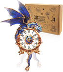 3D Wooden Puzzles for Adults-Blue Dragon Clock Puzzle-Adult Crafts — 1