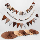 3D Happy Birthday Banner, Pre-Strung Felt Party Decorations (Brown) | Brown White — 1