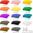 unuaST Acrylic Paint Sets for Adults, 14 Colors Large Bulk Acrylic Paints kits Rich Pigment Art Painting Supplies for Artists/Beginners, Paint Sets for Canvas with Pump, Color Wheel (10oz/300ml) | Clear | 10 Fl Oz (Pack of 14) — 2