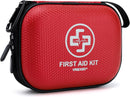 Mini First Aid Kit - 150 Piece Small Waterproof EVA Hard Shell Case | Red | 6.4" x 4.9" x 2.7" — 1