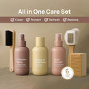 FORTIVO Suede Cleaning Kit Compatible for UGG Footwear - Sheepskin & Suede Gentle Cleaner and Conditioner, Protector Spray, Odor Remover, Suede Stain Nap Eraser, Dual Brush Set for UGG Shoes — 3