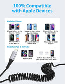Coiled USB to Lightning Cable 3FT for Car, 2Pack iPhone Charging Cord 7