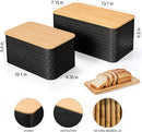 Metal Bread Box Set of 2 with Bamboo Lid, Modern Bread Storage Containers with Air Vents, Bamboo Cutting Board Lid, Farmhouse Kitchen Decor Organizer for Countertop, 2-Size,Embossed Black — 6