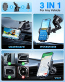 [True Military-Grade] Car Phone Holder VANMASS [Upgraded Strongest Suction&Clip] Cell Phone Mount for Dashboard Windshield Vent Kit, Truck Cradle Stand for iPhone 18 Pro Max 17 16 15 Android,Ink Black photo 4