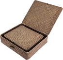 Hipiwe Set of 2 Flat Wicker Storage Basket Bins with Lid Woven Seagrass Box — 4