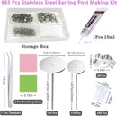 N NOROCME 665Pcs Earring Posts with Jewelry Glue Tweezers,Stainless Steel — 2