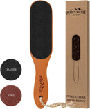 Pumice Stone Foot File - Wooden Pedicure Feet Scrubber with Handle for Callus, Dry, and Dead Skin Removal - Heel Scraper for Feet, Hands, and Body - Foot Filer for Use in Shower - Brown — 1