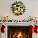 Christmas Wreaths for Front Door with Lights 24 Inch Prelit Christmas Wreath, Christmas Door Wreath with White Flowers, Gold Ornaments, Pine Cones, Greenery & Berries Indoor Outdoor — 5