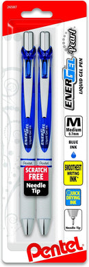 Pentel EnerGel Pearl Retractable Liquid Gel Pen, Needle Tip (0.7mm) Medium Line, Blue Ink, 2-Pk (BLN77WBP2C) | 2 Count (Pack of 1) — 1