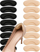 8 Pairs Heel Cushion Pads for Too Big Shoes, Self-Adhesive Heel Grips Inserts for Men & Women, Anti-Slip Protectors Fillers Loose Shoes to Prevent Pain & Blisters (Multicolor) - Beige+black | 8 Pairs — 1