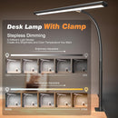 Airlonv LED Desk Lamp with Clamp, 17" Stepless Dimming Light, Black — 2