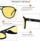 ANDWOOD Polarized Aviator Sunglasses for Women Men Tangle Free Pilot Shades | (3pack Night Vision Lenses) Yellow + Yellow + Yellow — 3
