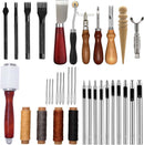 Leather Working Tools, Practical Leather Craft Kit with Carving Sewing Punching Cutting and Other Sanding Tools for Crafting, Repair DIY Projects | silver | 35PCS — 1