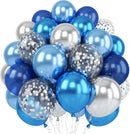 Blue Silver Balloon 12Inch Dark Metallic Blue Silver Confetti Latex Balloon — 1