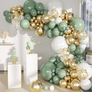 MEBAY Sage Green White Gold Balloon Garland Arch Kit, 146Pcs Latex Balloons Different Sizes 18 12 10 5 Inch for Birthday Baby Shower Gender Reveal Wedding Party Decoration | 146-green-white-gold — 1