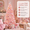 GarveeTech 9ft Prelit Flocked Christmas Tree, Pink & White, 600 Lights — 7