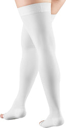 Truform 20-30 mmHg Compression Stockings for Men and Women, Thigh High Length, Dot-Top, Open Toe | White | Large (1 Pair) — 6