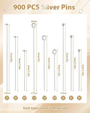 FIVEIZERO 900 PCS Eye Pins, Head Pins and Ball Pins for DIY, Silver, 3 Size — 2