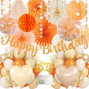 Orange-Peach Fall Boho Birthday Party Decorations - 62pcs Happy Birthday Banner, Beige Rustic Paper Lanterns, Streamers, Tissue Pom Poms, Burnt Orange Apricot Party Balloons, Fall Backdrop Decor | Orange Beige White — 1