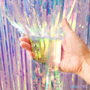Iridescent Party Streamers Backdrop - GREATRIL Neon Transparent Holographic Tinsel Foil Fringe Curtain for Mermaid/Frozen/Sea/Euphoria/ERAS Party Theme Decorations 3.2ft x 6.5ft 2 PCS — 8