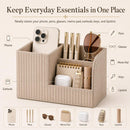 KINGFOM Desk Pen Organizer Office Supplies Caddy Pu Leather Multi-function Storage Box Pen/Pencil,Cell phone, Business Name Cards Remote Control Holder (Mocha Beige) — 5