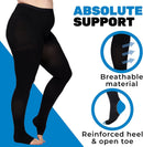 Up to 7XL Plus Size Compression Pantyhose 20-30mmHg for Women with Open Toe | 3X-Large | Black — 3