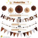 3D Happy Birthday Banner, Pre-Strung Felt Party Decorations (Brown) | Brown White — 3