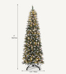 DWVO 6ft Pre-lit Artificial Christmas Tree, Slim Partial Snowy Pencil Kingswood Fir Christmas Trees with 50 Pine Cones, 618 Branch Tips & 250 UL Listed Lights with Remote Control for Home Party — 5