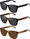 MEETSUN Polarized Sunglasses for Women Men Trendy Retro Square Shades | 3 Pack Black + Leopard + Tortoiseshell | 54 Millimeters — 1