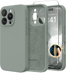Magnetic for iPhone 16 Pro Case Silicone Calke Green — 1